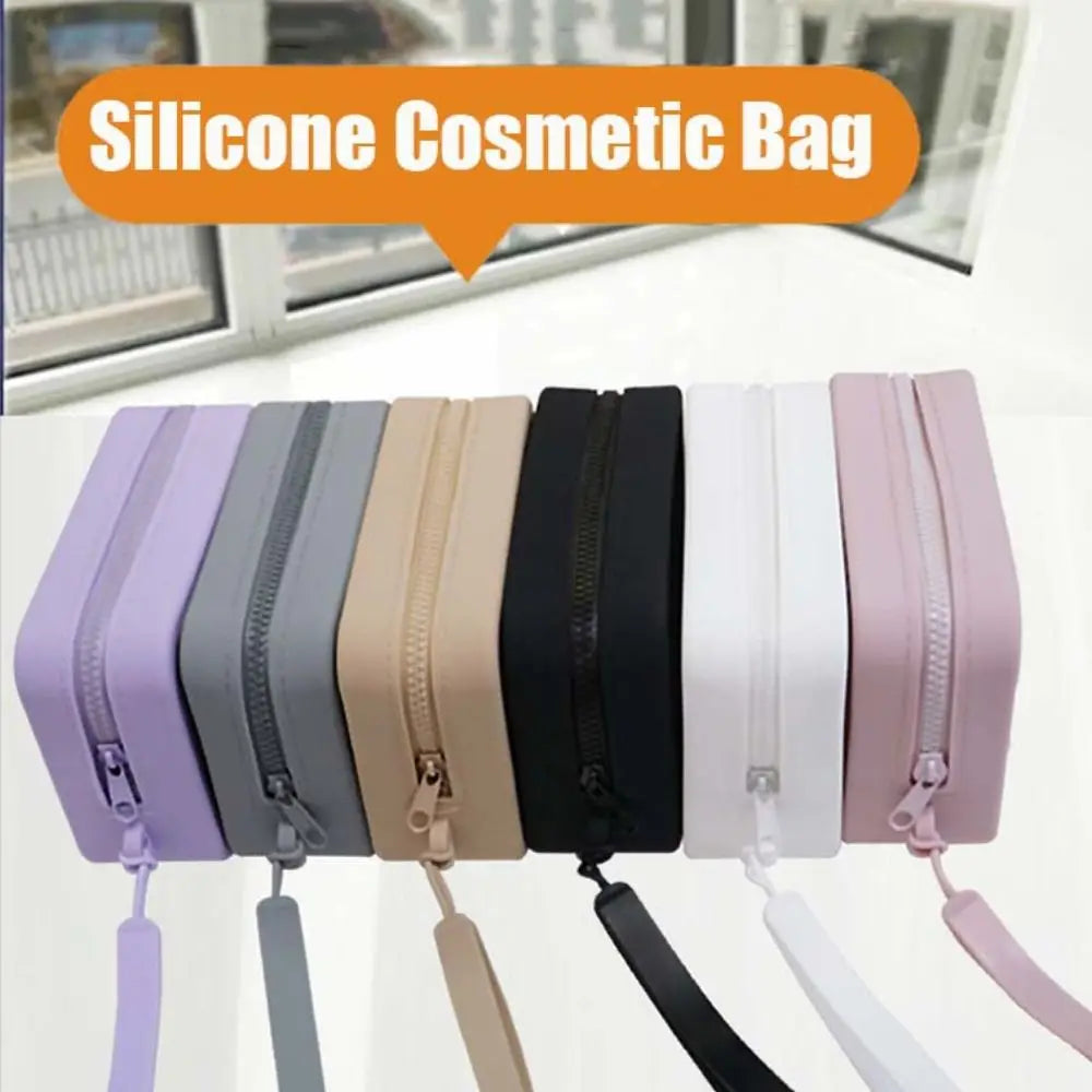 Morandi Color Silicone Cosmetic Bag | Rectangle Large Capacity Multifunction Storage Pouch | Solid Color Zipper Coin Purse Luxegan