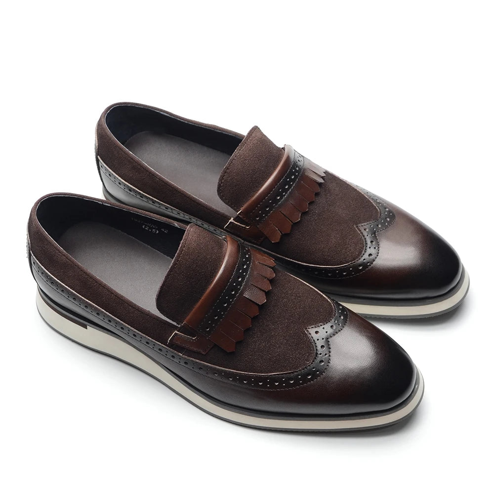 Many Colors Classy Men's Genuine Leather Tassel Loafers | Cow Suede Wingtip Brogue Casual Business Flats Luxegan