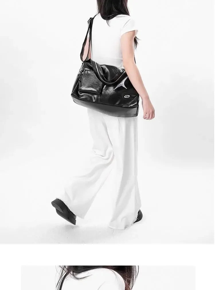 Silver Y2K Tote Bag for Women | Aesthetic Luxury Designer Large Capacity Shoulder Bag (Commuter PU Leather Shopper Handbag) Luxegan