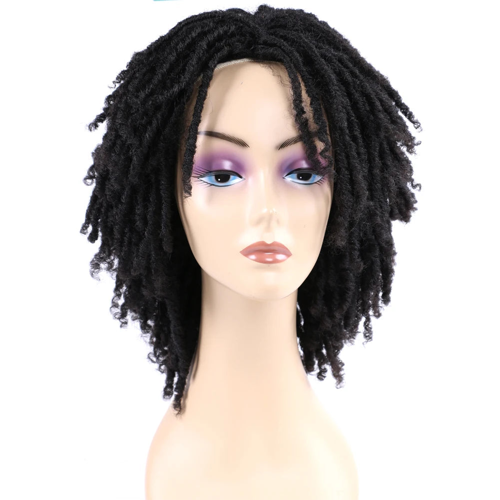 Short Dreadlock Wig for Black Women Afro Curly Twist Wigs Synthetic Heat Resistant Breathable Faux Locs Braids Hair Wigs Luxegan