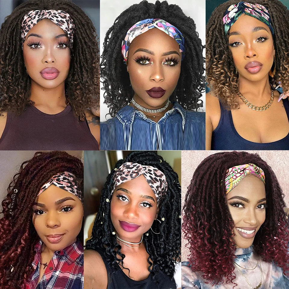 12 Inch Curly Faux Locs Dreadlock Wig | Machine or Headband Cap