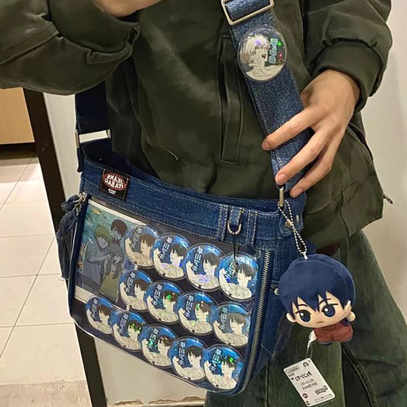 Y2K Denim Ita Bags Women | Subculture Designer JK Uniform Crossbody Shoulder Bag | Casual Daily Commute Students Luxegan