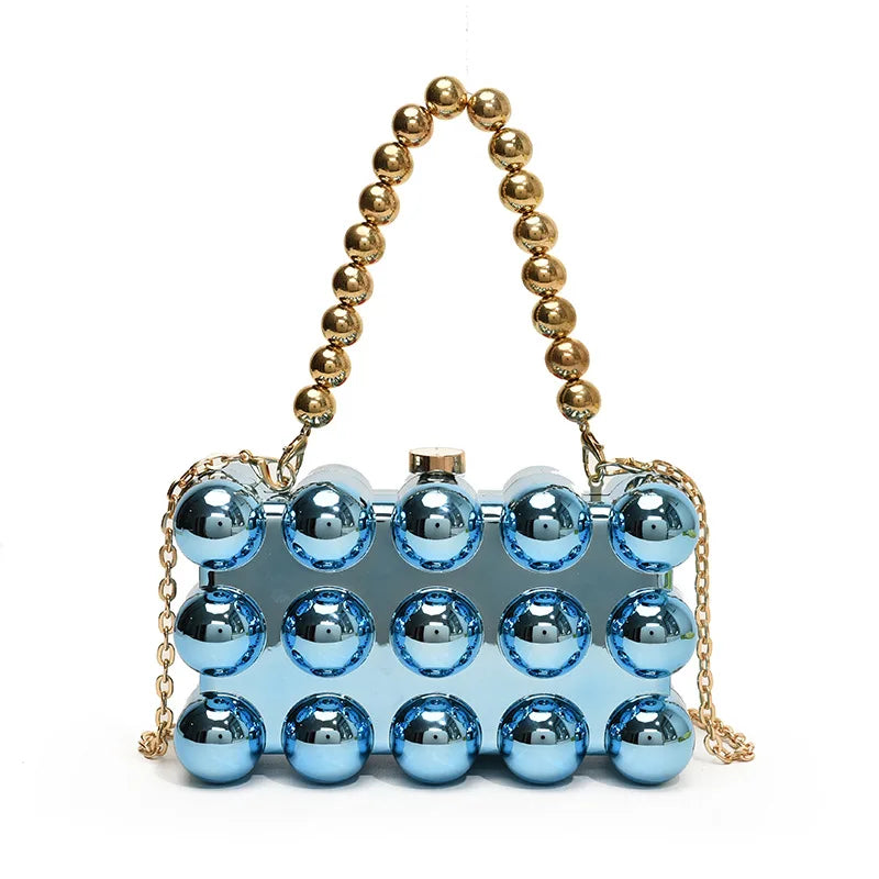 Luxury Acrylic 'Cake Box' Bag | Elegant Gold Beaded Chain Handbag Luxegan