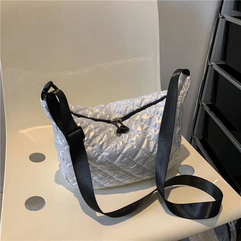 Fashion Nylon Padded Handbags Female | Large Capacity Top-Handle Bags & Solid Color Crossbody Bags (Winter Down Women Shoulder Bags) Luxegan