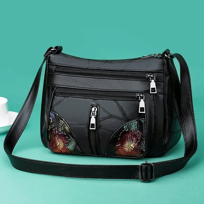 Luxury Soft Leather Women's Crossbody Bag | Flower Multi-Pocket Handbag & Designer Messenger Bag Luxegan