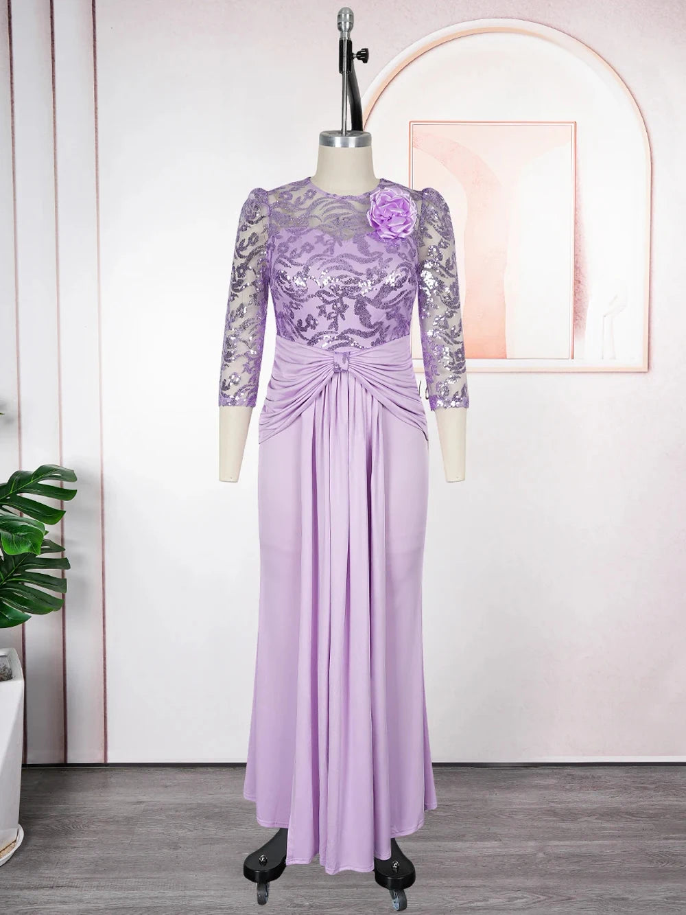 Sequins Long Sleeve Chiffon Dresses Elegant Women Party Prom Birthday Evening Maxi Robes African Dashiki Clothing Turkey Kaftans
