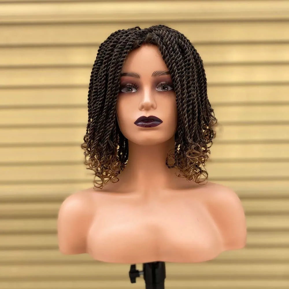 Short Ombre Bug Twist Braided Bob Wig | Crochet Hair | Synthetic African Braids | Black Women Luxegan