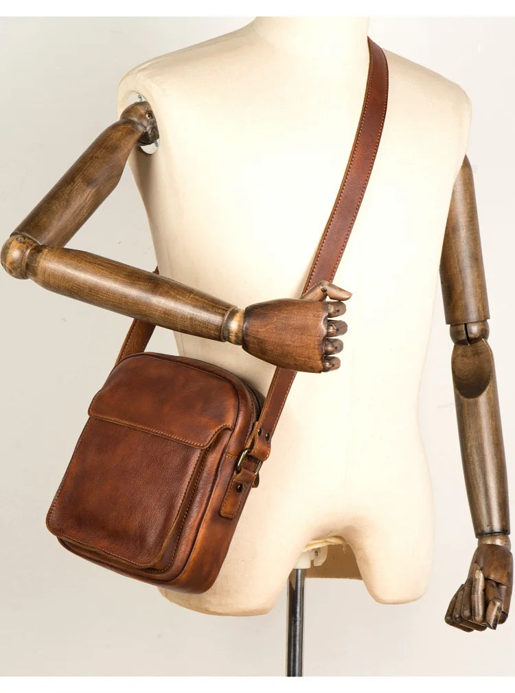 Retro Casual Joker Leather Messenger | Genuine Leather Vertical Shoulder Bag | Small Commuter Tide Bag with Baotou Design (Model 7348) Luxegan