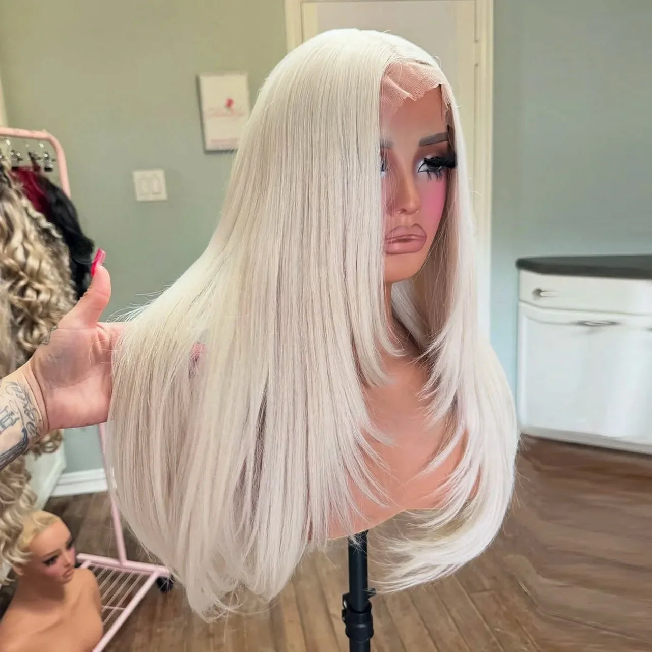 Light Pink Layered Straight Bob | Sophisticated 13x4 HD Transparent Lace Frontal | Elegant 12-Inch High-Temperature Fiber Wig | "Dignified" Natural Hairline Glueless Wig for Daily Wear & Cosplay Luxegan