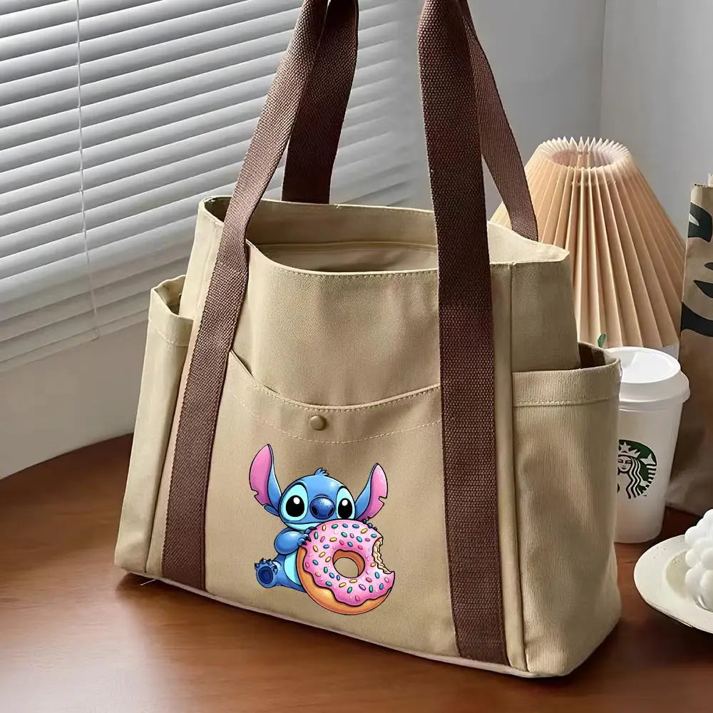 Lilo & Stitch Large Canvas Tote Bag | College Style Commuter & Student Shoulder Bag | Cartoon Shopping Handbag (Unisex) Luxegan