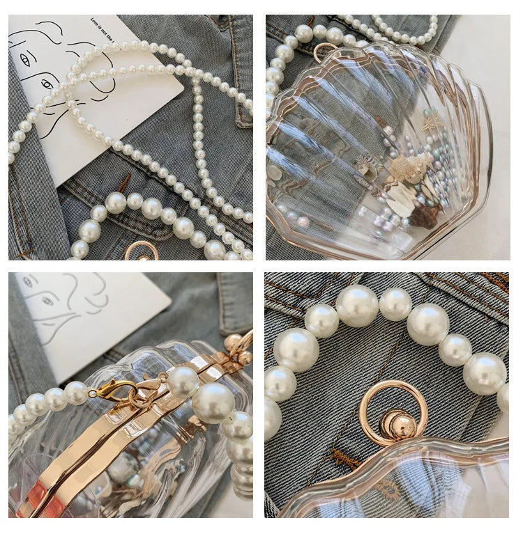 PVC Transparent Shell Bag | Hard Pearl Chain Crossbody & Evening Clutch Luxegan