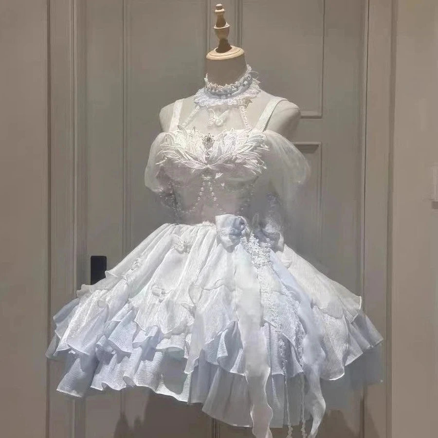 Women's Vintage Sweet Party Dress | Cute Y2k Bandage Birthdays Cake Dress | Elegant O-Neck Slim Fit Mini Dress | Premium Tatting Non-Stretch A-Line Vestido Model HD12215 Luxegan