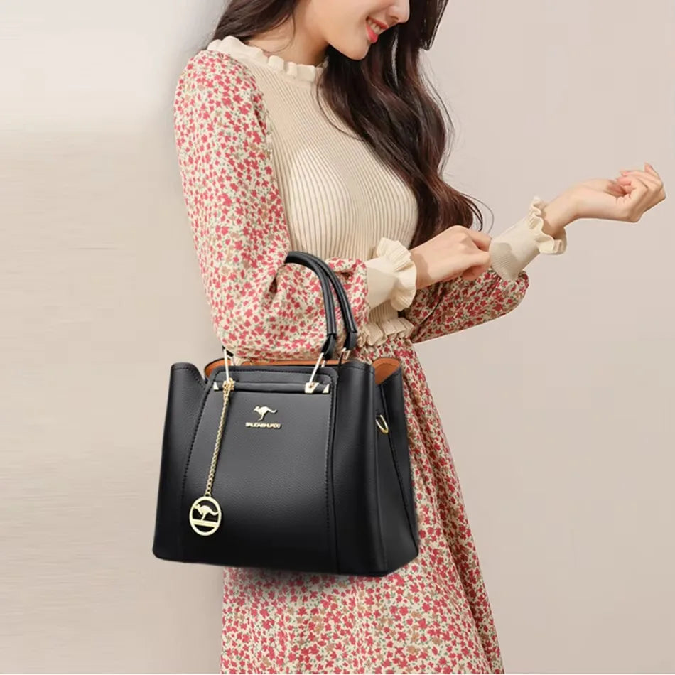 Genuine Soft PU Leather Handbags for Women | Vintage Shoulder Tote Bag & Large Capacity Purse