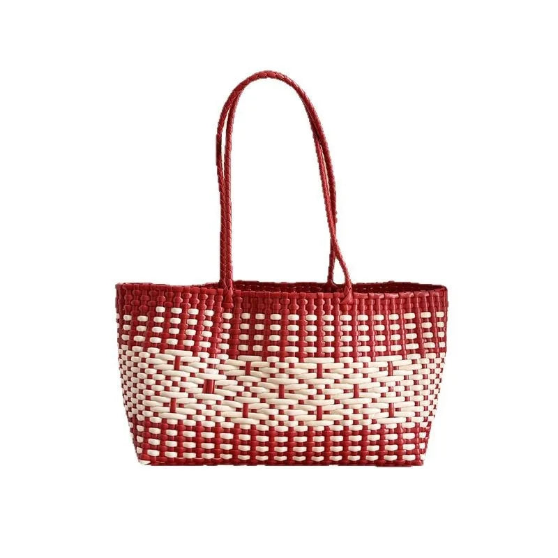 New Woven PVC Beach Vacation Tote Bag | Laid-back Style Bucket Basket Bag for Women Luxegan