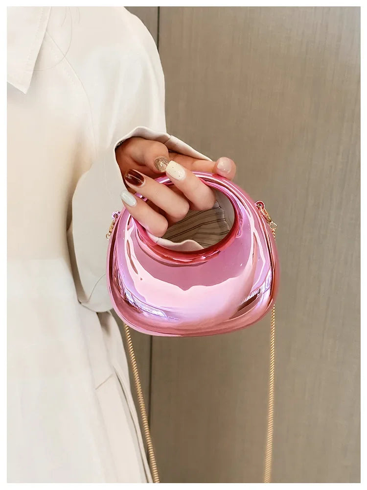 Metallic Half-Moon Minaudiere | Hard Crossbody & Clutch Luxegan