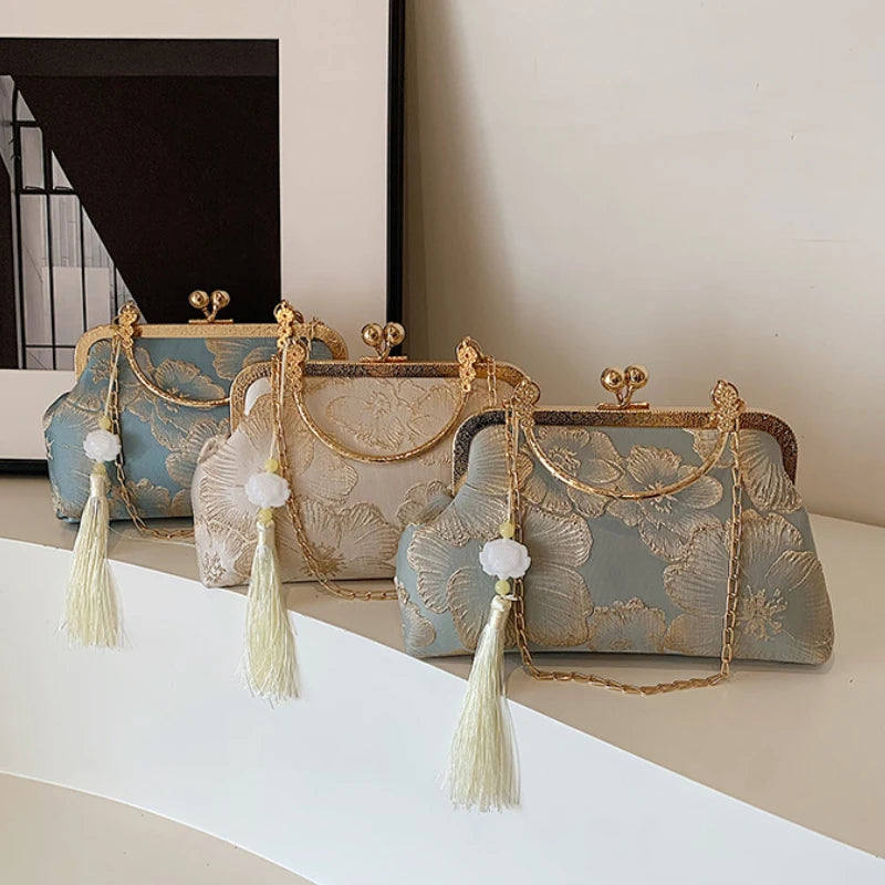 Chinese Style Embroidered Shoulder Bag | Elegant Handbag & Retro Small Square Bag (Wedding Party Luxury Designer Women's Evening Clutch) Luxegan