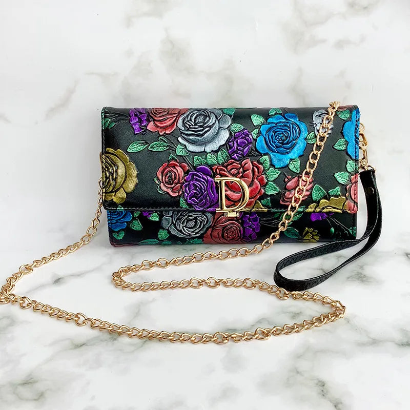 Women’s Floral Leather Crossbody Bag | Multi-functional Long Wallet & Clutch Purse | Stylish Daily Handbag for Four Seasons Luxegan