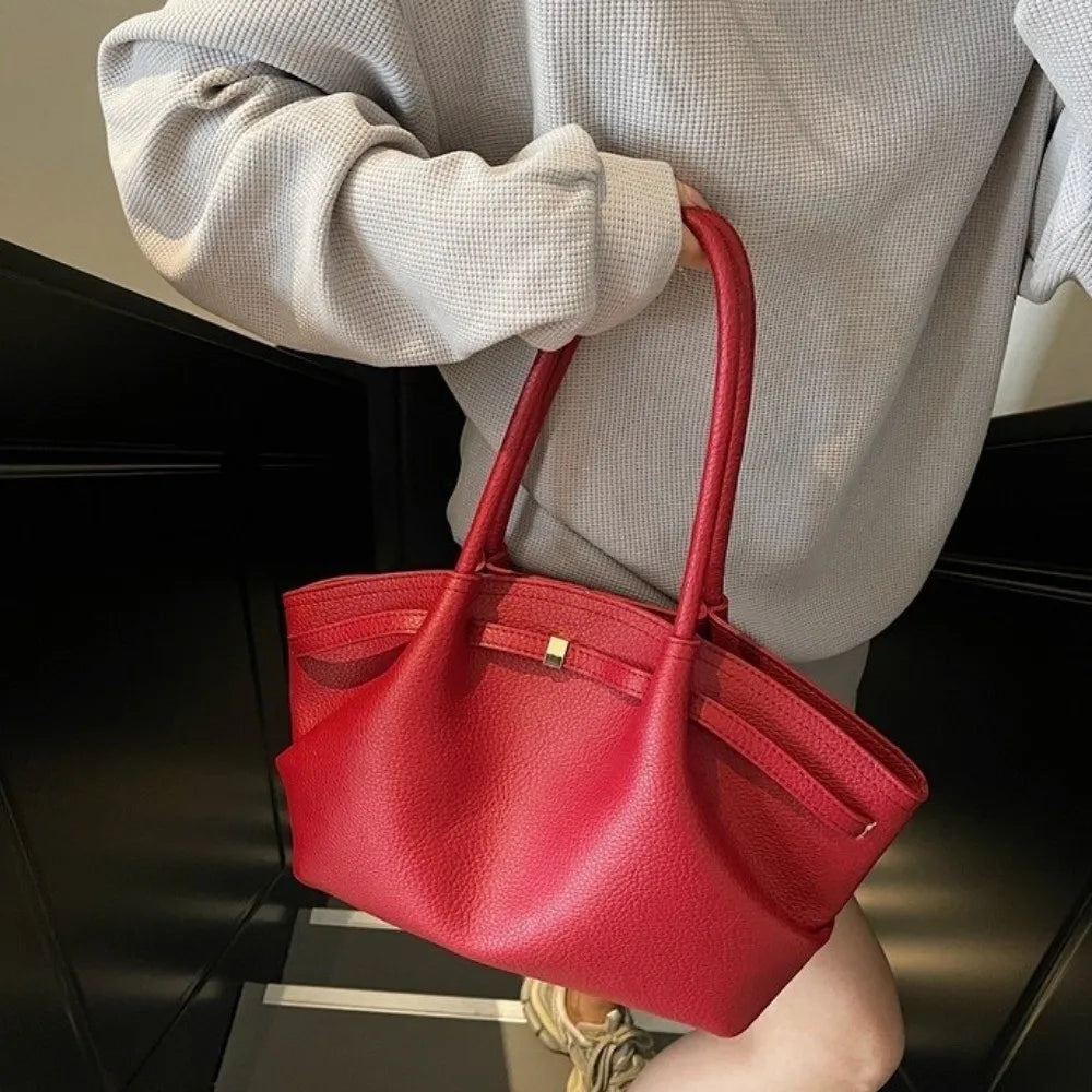 Fashion French PU Leather Shoulder Bag | Elegant Lychee Pattern Women’s Tote | Large Capacity Solid Color Underarm Bag for Party & Daily Use Luxegan