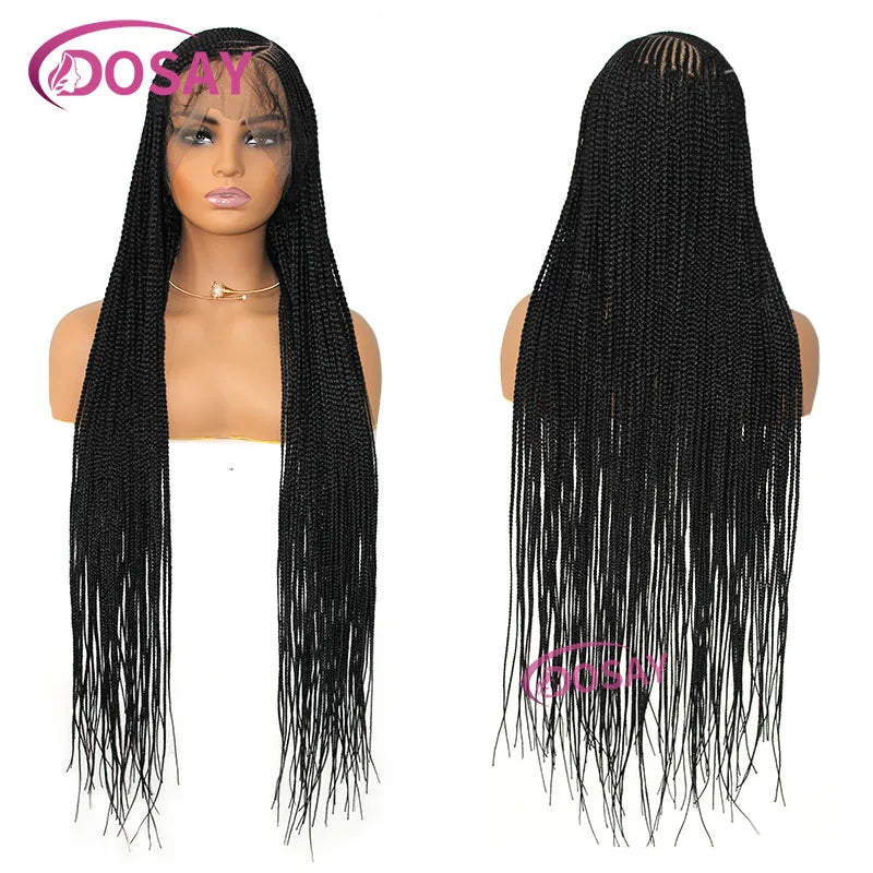 Synthetic Full Lace Front Wig Cornrow Double Braided Wigs For Black Women Box Side Part Braided Lace Wig Faux Locs Braids Wigs Luxegan