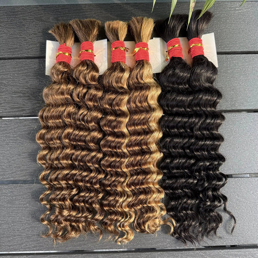 Deep Wave Boho Braids Human Hair Bulk – 100% Virgin Brazilian Hair for Braiding No Weft (16–24 Inch)