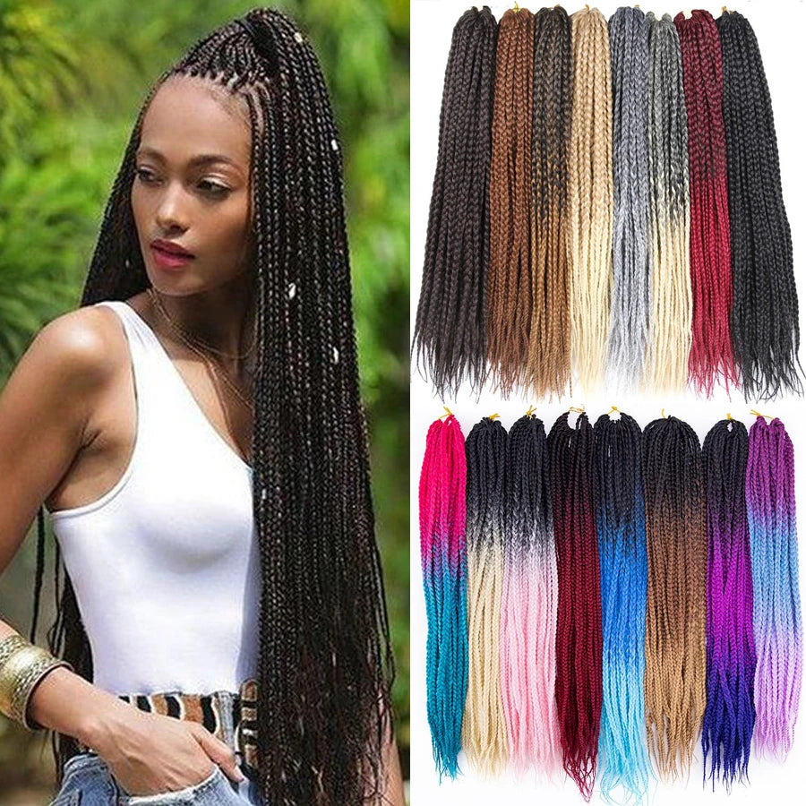High Quality Ombre Brown & Blonde Synthetic Box Braids Crochet Hair Extensions - 12", 16", 20", 24" & 30" Pre-Looped Braids - High Temperature Fiber 22 Strands/Pack Tangle-Free Crochet Braids Luxegan