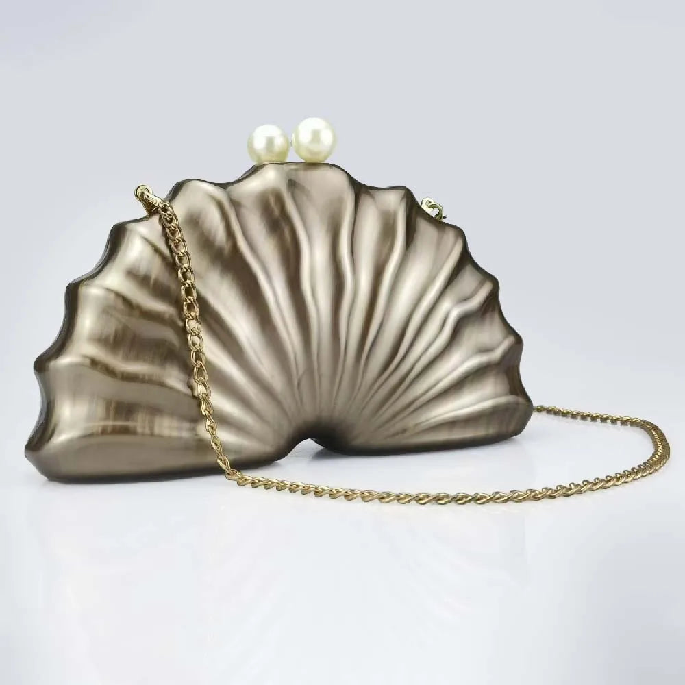 Original Acrylic Beaded Clutch | Half-Moon Shell Shoulder Bag Luxegan