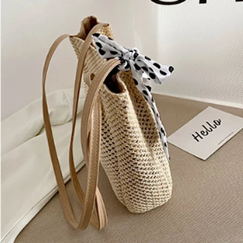 Straw Woven Handbag | Large Capacity Scarf Tote & Armpit Bag Luxegan