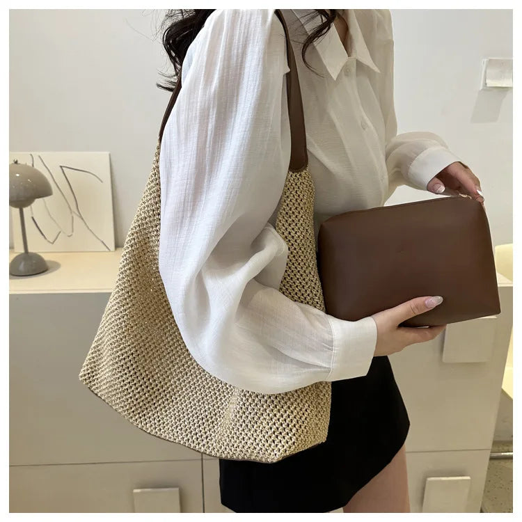 Casual Beach Summer Woven Bag | One-Shoulder Seaside Travel Straw Bag & Handbag Luxegan