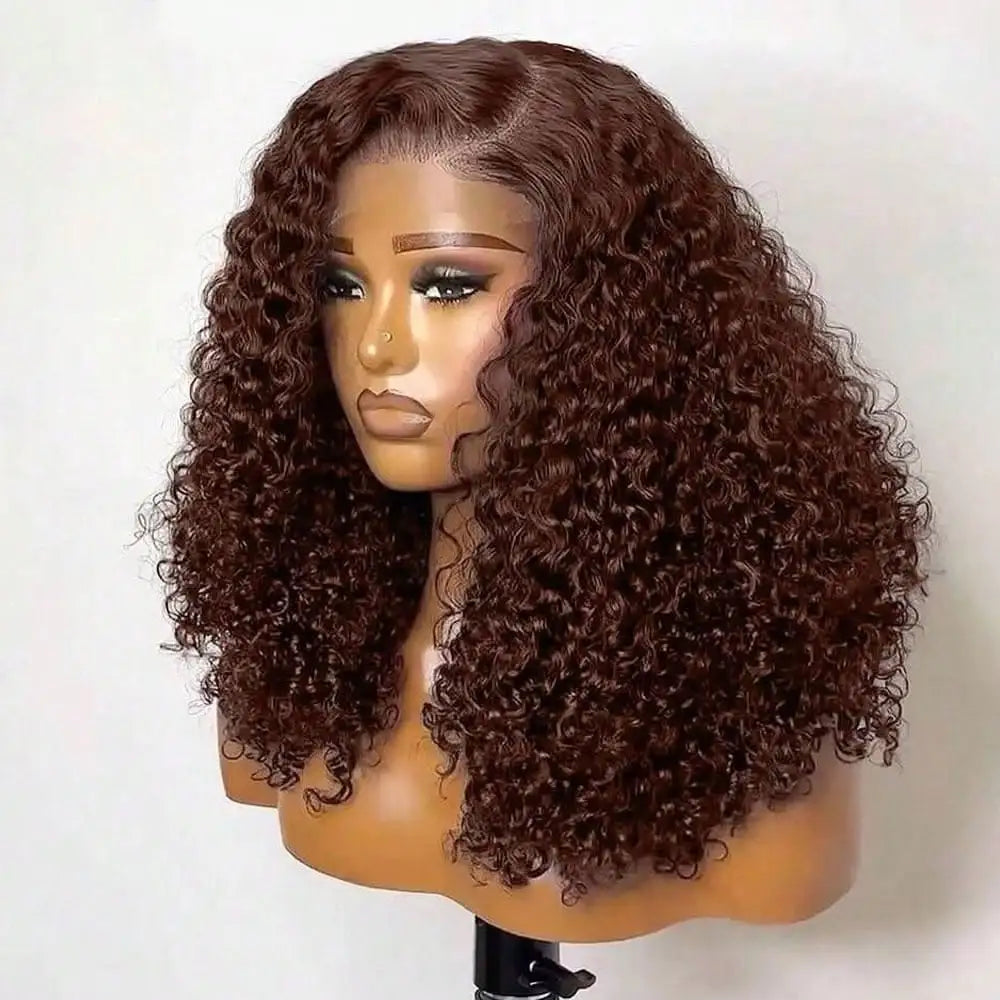 Chocolate Brown Deep Wave HD Lace Frontal Wig | Sophisticated 200% Density Transparent Lace | Elegant "Brazilian Remy" 18-24 Inch Silhouette | "Dignified" Water Wave Human Hair for Radiant Versatile Styling Luxegan