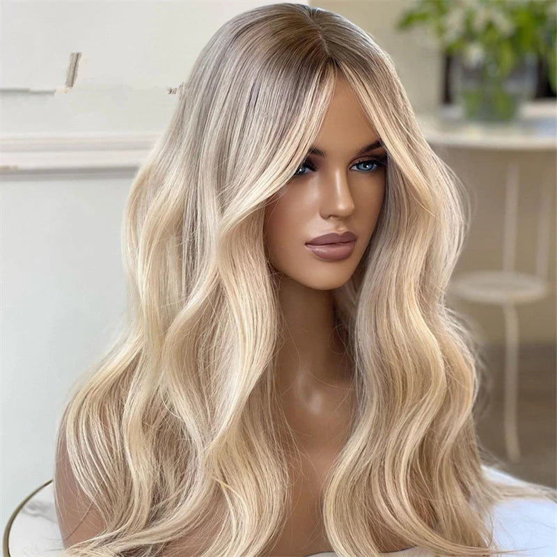 Long Platinum Ashy Blonde Wavy Synthetic Lace Front Wig - Glueless Wear-and-Go Soft Wave Wig - Futura Heat-Resistant Fiber Swiss Lace Wig for Women (Cosplay & Everyday Glam) Luxegan