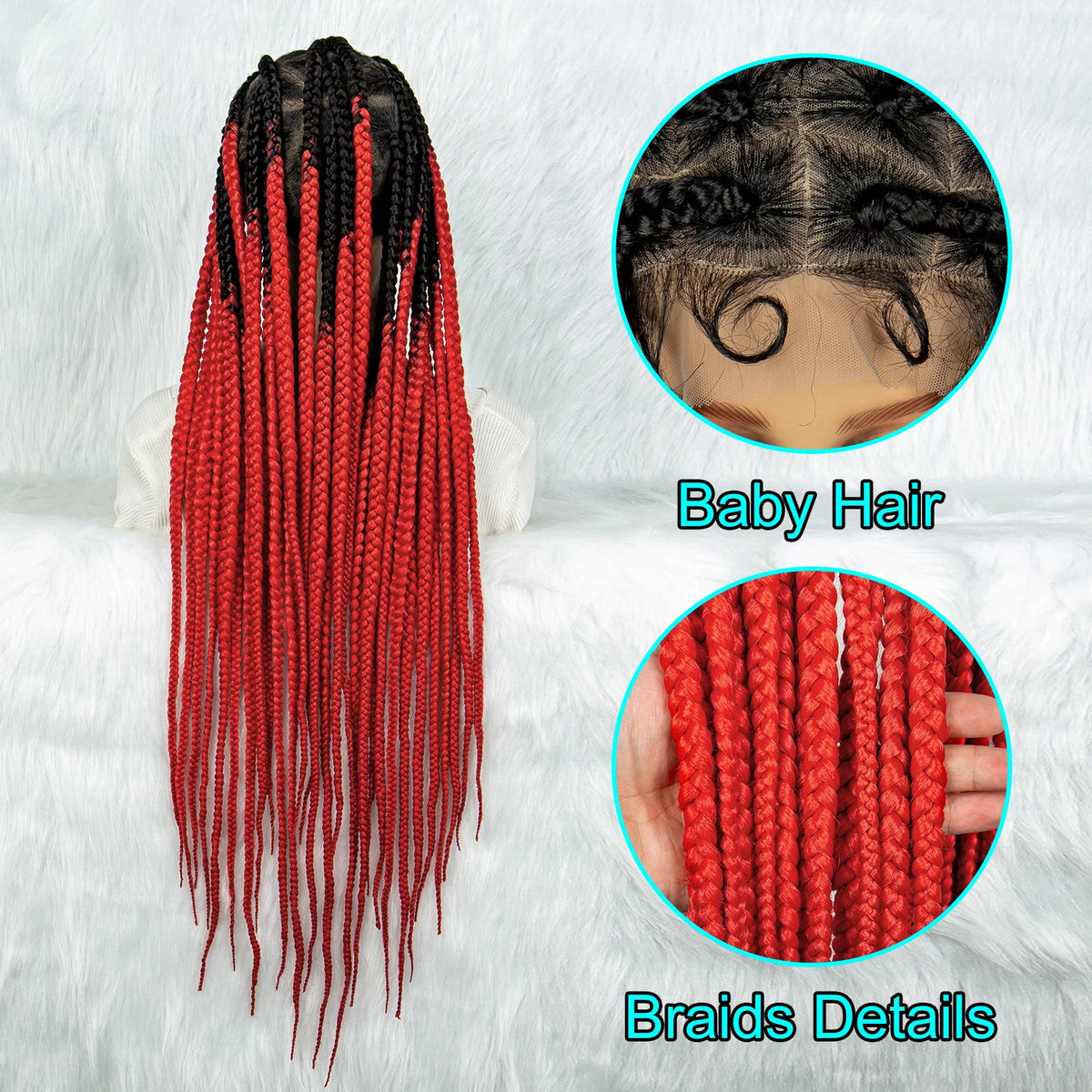 Colorful Knotless Box Braids Wig | Full Lace Cornrow Accents | Black Women Luxegan