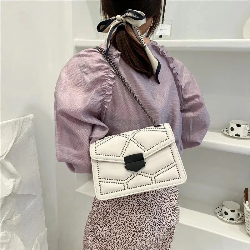 Vintage Rivet Flap Bag | Small PU Leather Crossbody Purse Luxegan