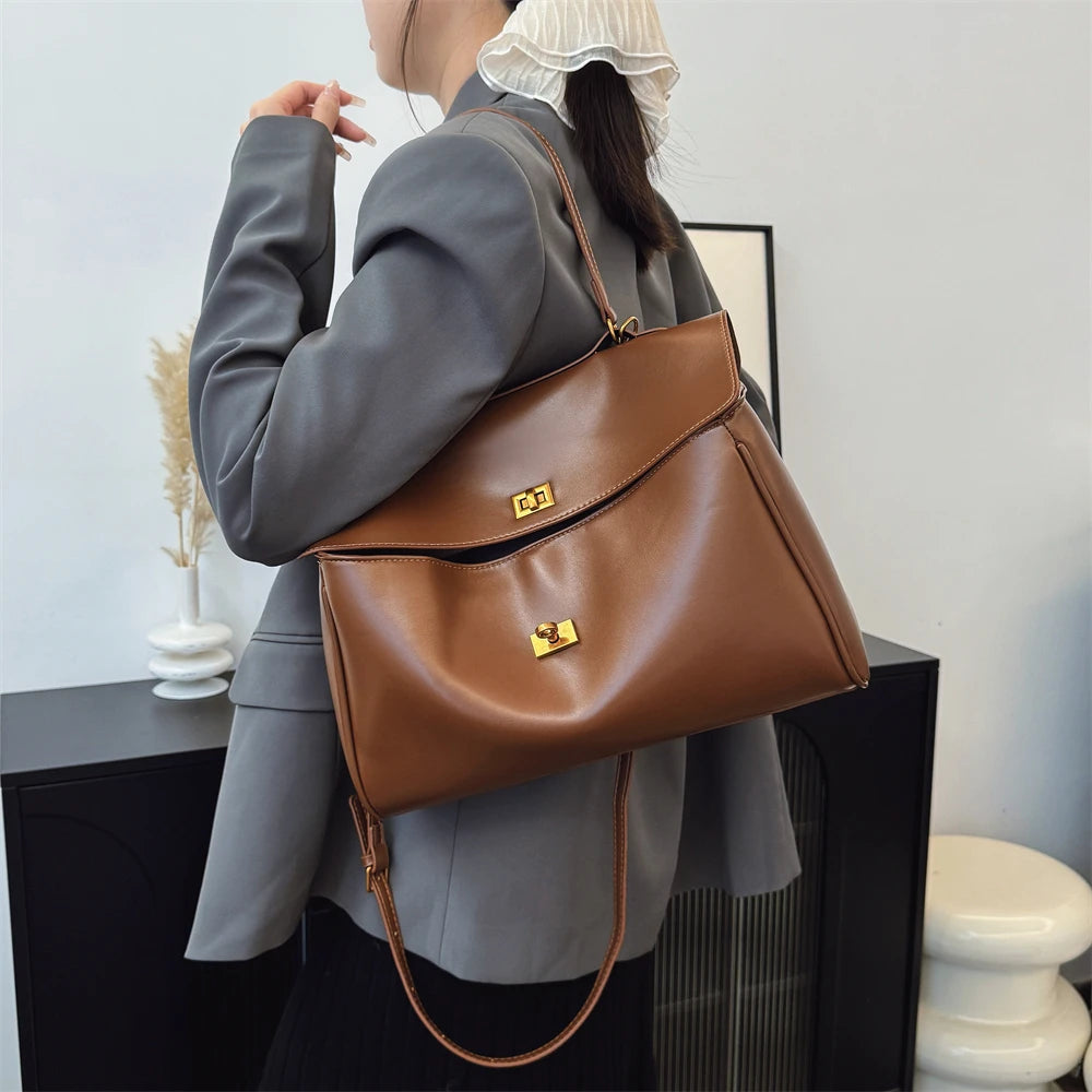 Latest Luxury Designer Soft PU Leather Variable Shoulder Bag | Large Capacity Solid Color Shopper Tote for Women Luxegan