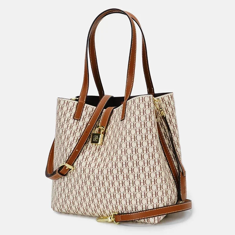 Elegant Letter-Print Bucket Bag | Soft Large Capacity Shoulder Handbag Luxegan