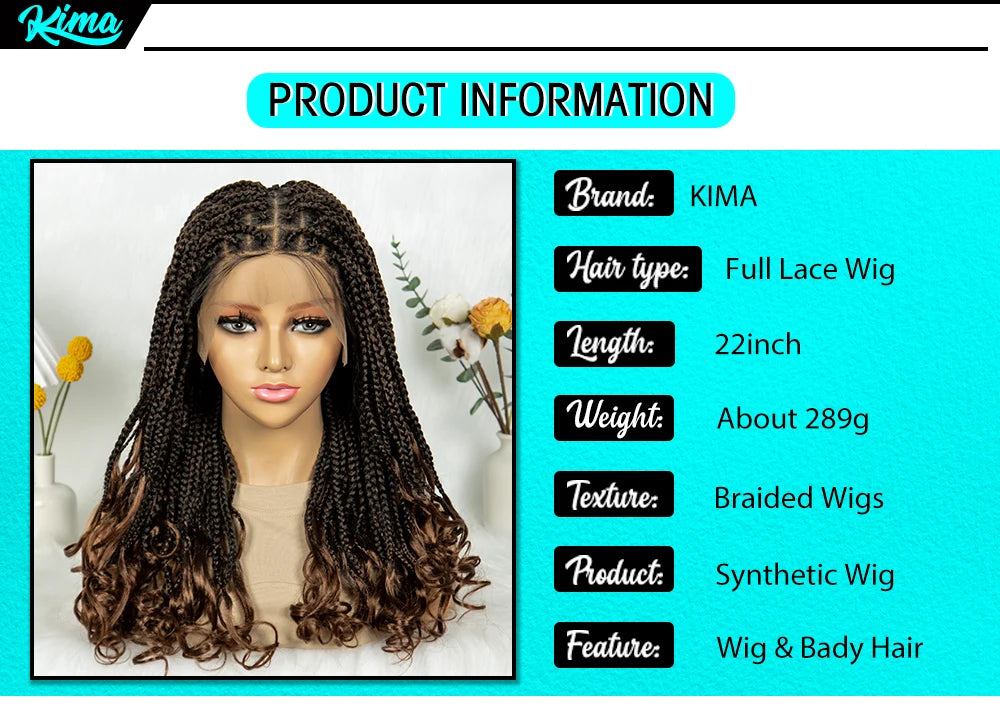 Kima Goddess Box Braided Wigs Transparent Full Lace Braided Wig French Curly Ends with Baby Hair Braided Wigs for African Women Luxegan