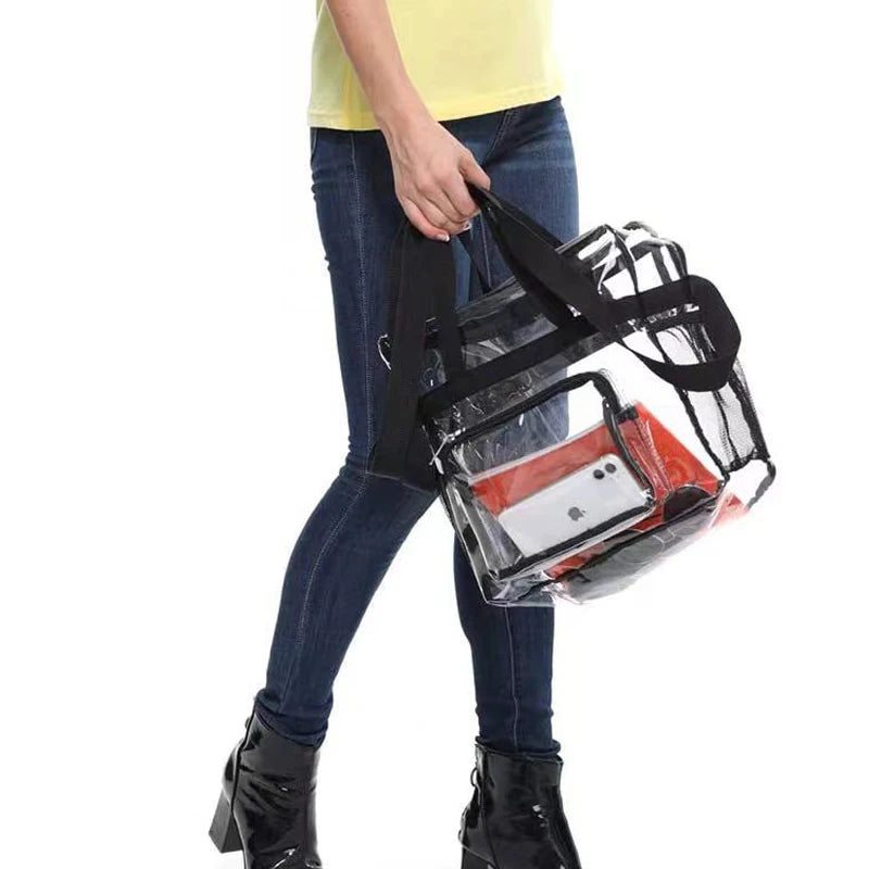 Portable PVC Clear Large Capacity Handbag | Women's Fashion Waterproof Casual Simple Crossbody Shoulder Bags & Purse (Stadium Approved) Luxegan