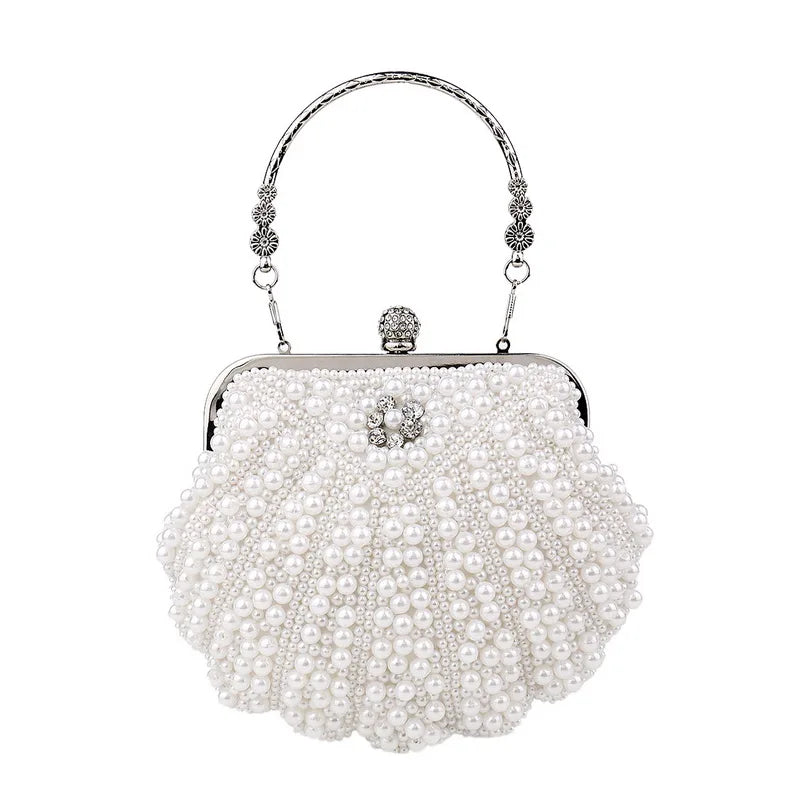 Pearl Shell Evening Bag | Vintage Beading Metal Clutch Luxegan