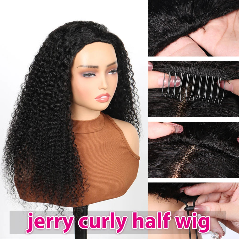 Glueless Half Wig | Malaysian Remy Human Hair | Jerry Curly, Kinky Curly & Kinky Straight Luxegan