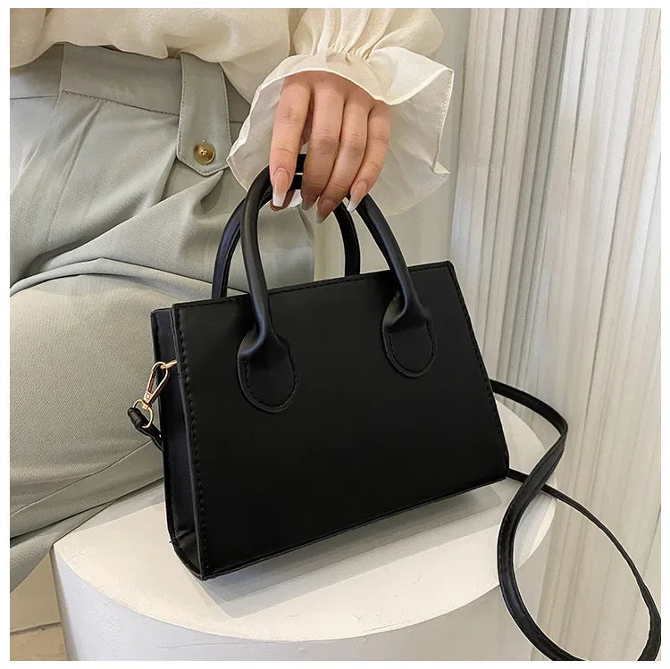 Minimalist Black Small Square Bag | Classic Top Handle Purse & Work Handbag Luxegan