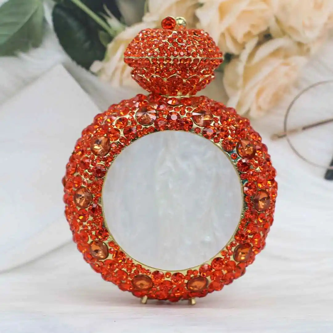 New Design "Big Diamond Ring" Evening Bag | Luxury Bridal Wedding Rhinestone Clutch | Elegant Circular Gold & Silver Handbag | Glamorous Sequined Dress Purse (Model DR521) Luxegan