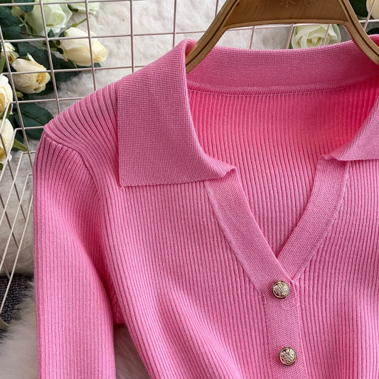 Slimming Knitted Mini Dress | Sophisticated Metal Buckle V-Neck Gown | Elegant "Bell Sleeve" Silhouette | "Dignified" High-Waist A-Line Skirt for Radiant Versatile Spring &amp; Summer Styling Luxegan