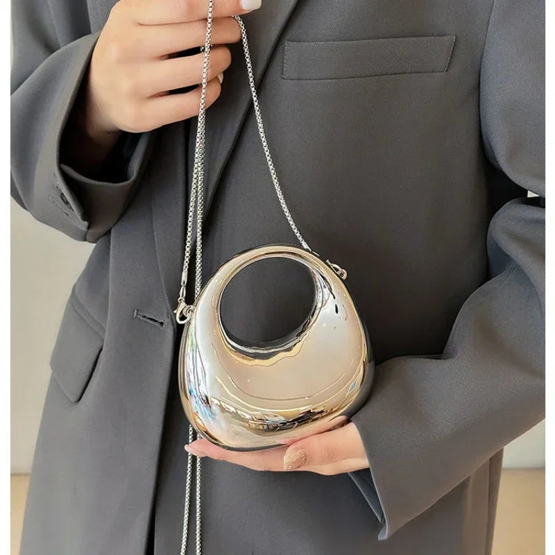 Metallic Half-Moon Minaudiere | Hard Crossbody & Clutch Luxegan