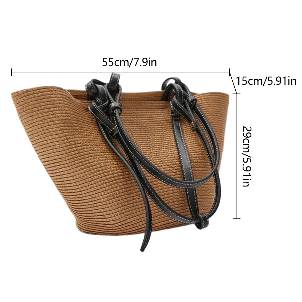 Vintage Hollow Design Woven Shoulder Bag | Large Capacity Knitting Tote & Summer Beach Bag Luxegan