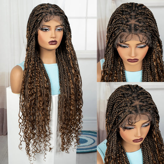 36 Inch Knotless Box Braided Wig with Curly Ends | Full Lace Boho Braided Wig | 5 Colors - view 2