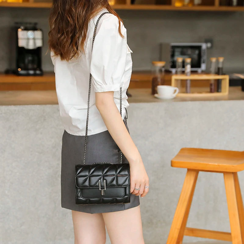 Lingge Chain Bag for Women | Single Shoulder & Crossbody Bag (Geometric Square, Casual Style, Soft PU Leather) Luxegan