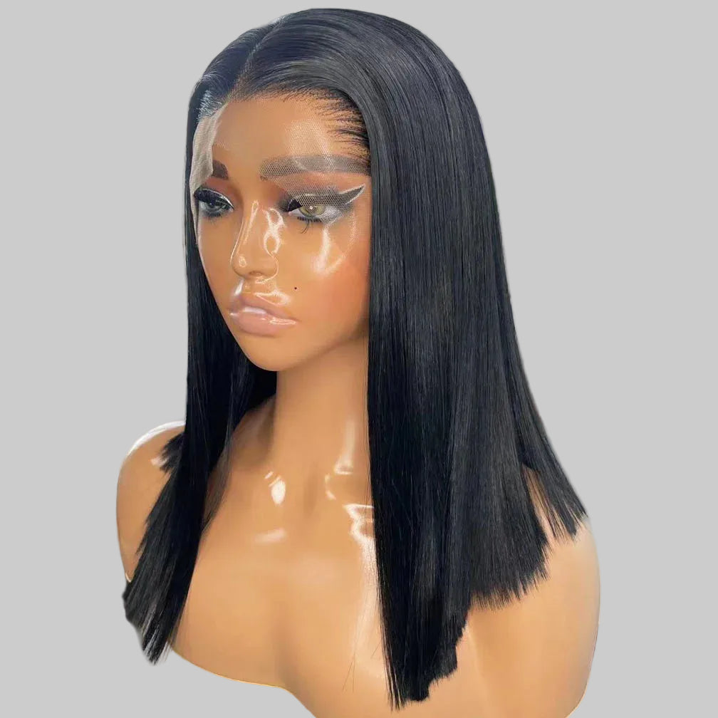 Short Jet Black Silky Straight Futura Synthetic 13x4 Lace Front Bob Wig - 150% Density Glueless Pre-Plucked Hairline Bob Wig - Japan Heat-Resistant Fiber Free Part Wig for Black Women (#1 Black) Luxegan