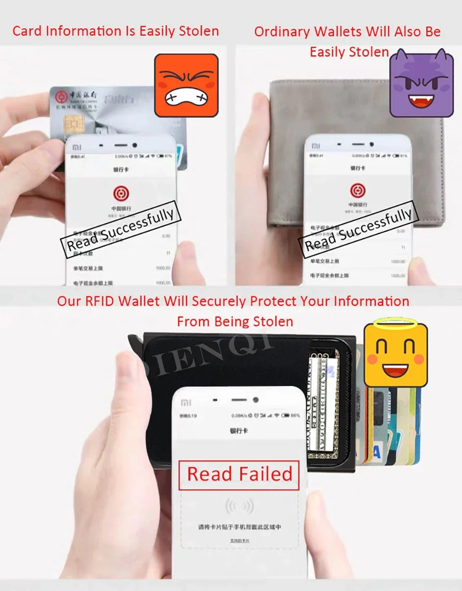 Automatic Pop Up Wallet Aluminum Double Card Case RFID Credit Card Holder Minimalist Metal Wallet Hold 12 Cards Wallet for Men