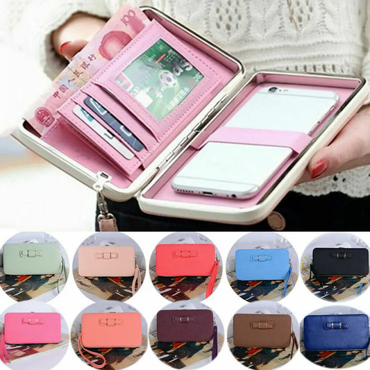 Fashion Women Clutch Wallet Long Card Holder Case Purse Cellphone Case Handbag With Wristlet