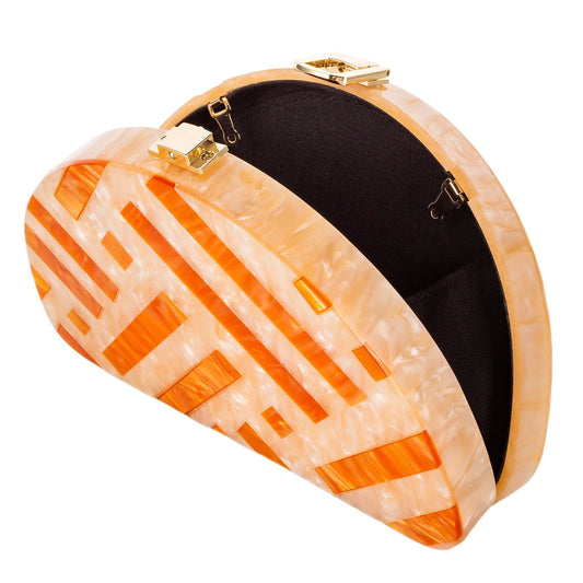 Elegant Acrylic Evening Box Bag for Women | Sophisticated Half-Moon Clutch Purse | Luxury Lady’s Prom and Wedding Party Handbag | High-Street Fashion Minaudiere Shoulder Bag with Chain Decoration Luxegan