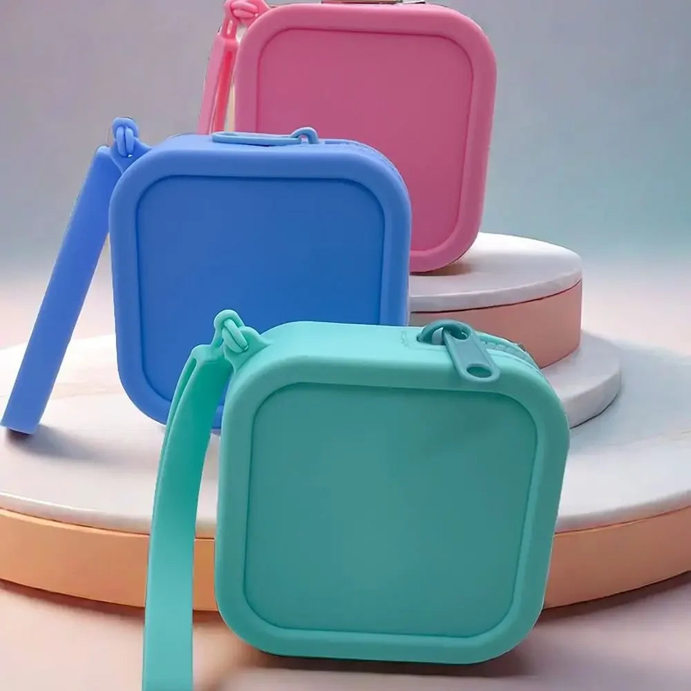 Silicone Solid Square Organizer | Zipper Waterproof Mini Wallet & Earphone Case Luxegan